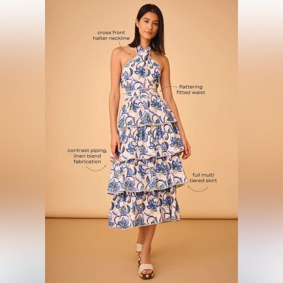 Hunter Bell Berkley Crisscross Halter Tiered Ruffle Midi Dress - Picture 2 of 9